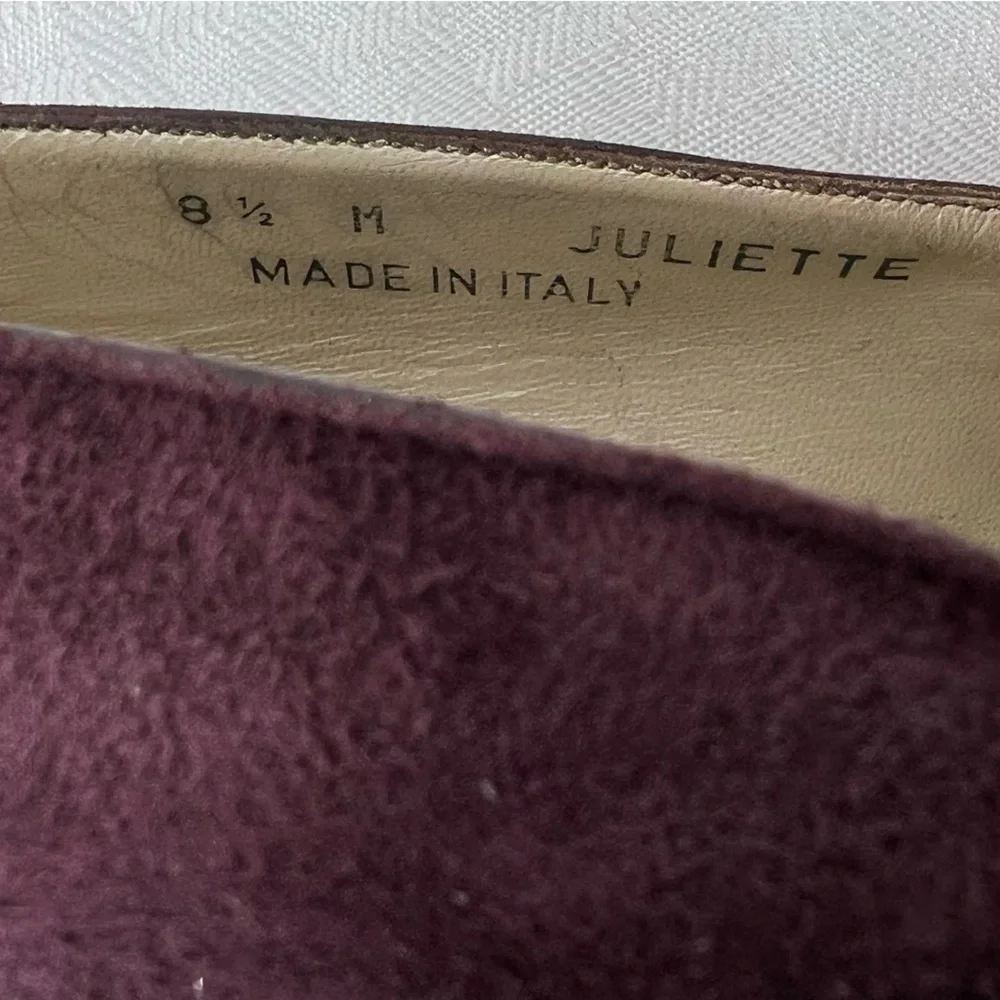 7003: Bally Juliette Plum Suede Pleated Pumps US 8.5 M